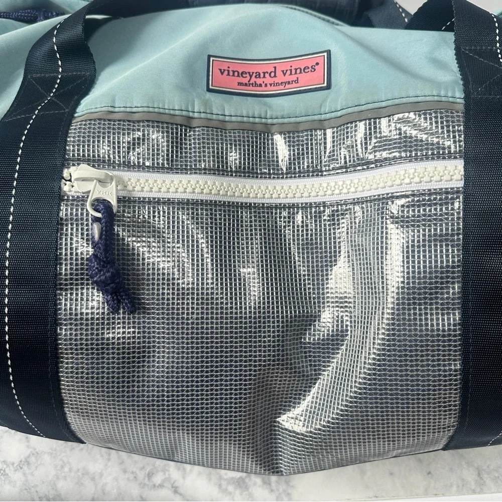 Vineyard Vines Blue Teal heavy duty nylon boat large travel weekender Duffel Bag
